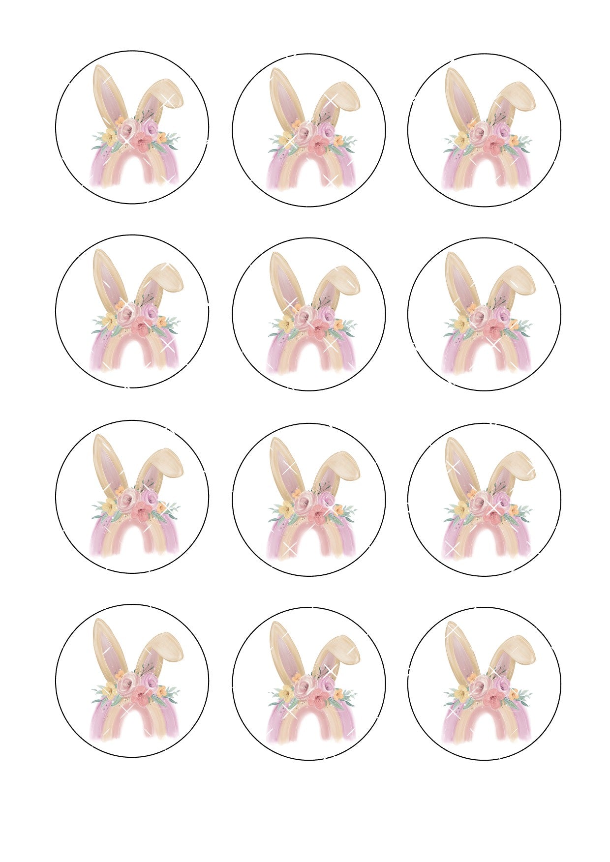 Rainbow Bunny Ear Icing Sheet Cupcake Toppers