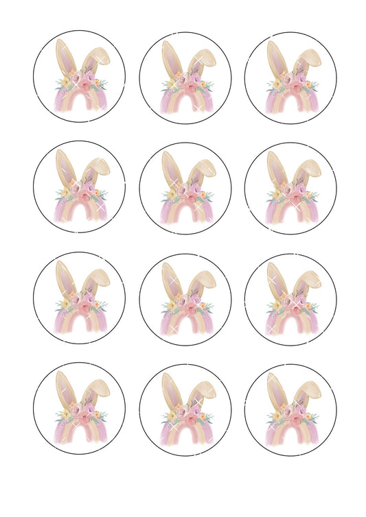 Rainbow Bunny Ear Icing Sheet Cupcake Toppers