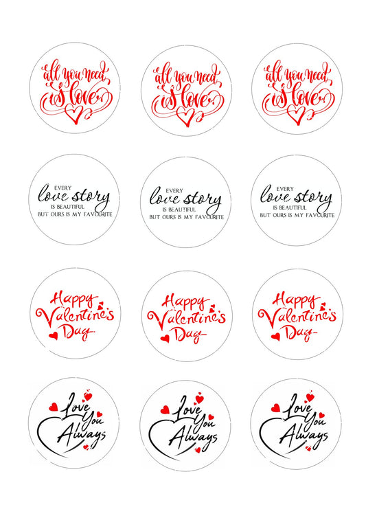 Valentines mix Icing Sheet Cupcake Toppers