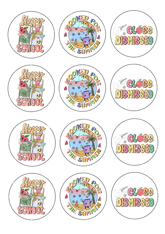 End of school for summer Icing Sheet Cupcake Toppers