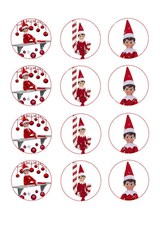 Elf on the Shelf mixed design cupcake toppers Icing Sheet