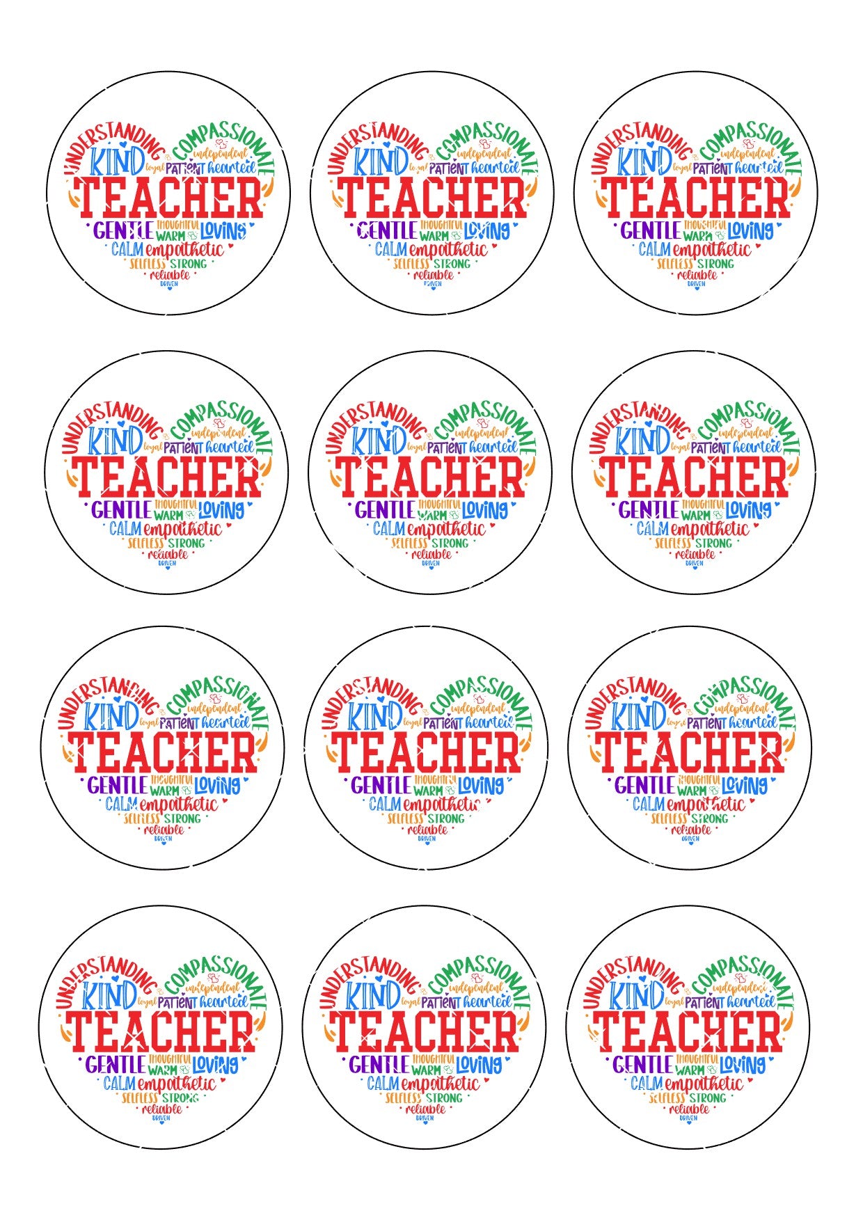 Teacher, Teacher Assistant Quote Icing Sheet Cupcake Toppers