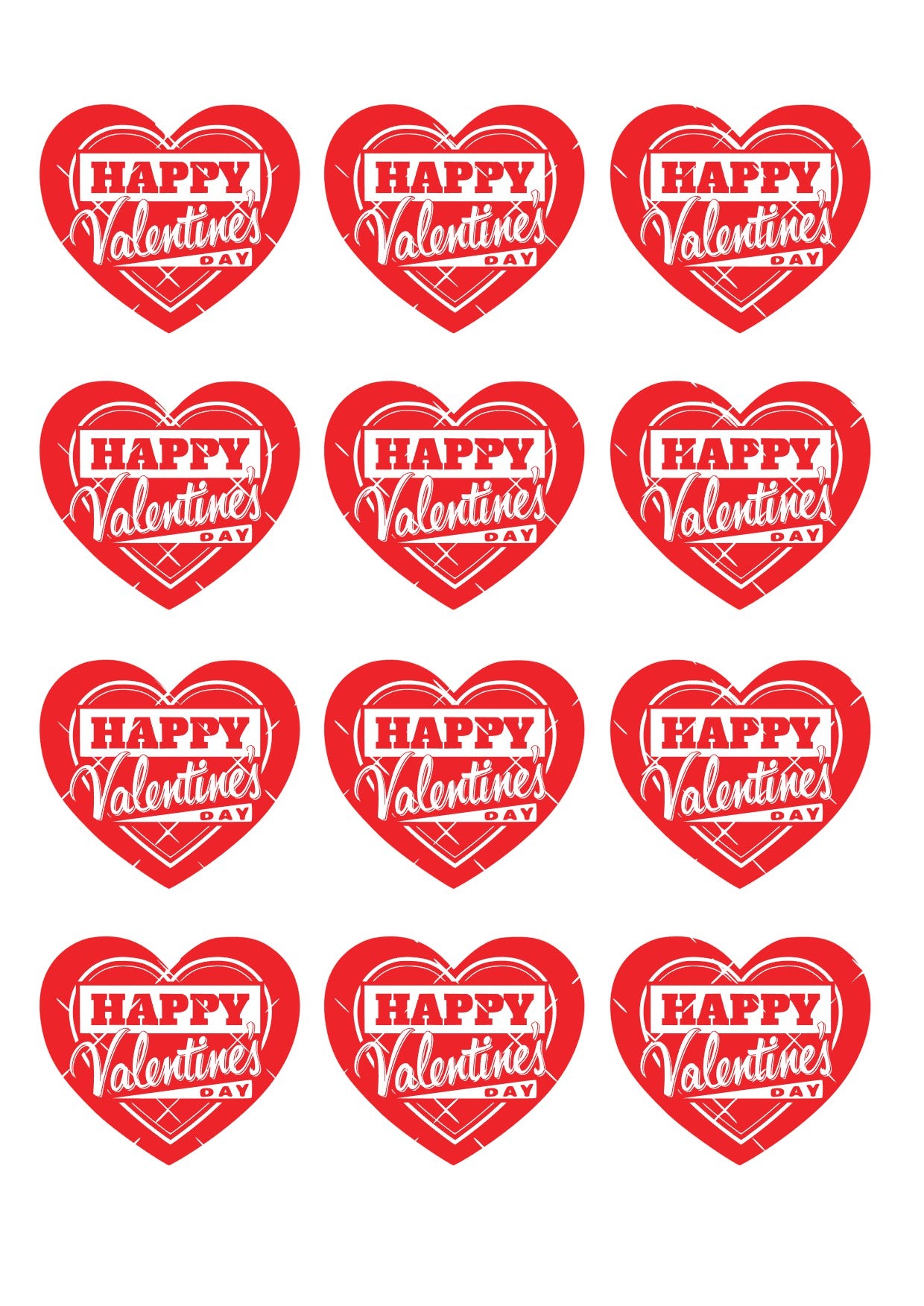 Red Happy Valentines Cupcake Topper Hearts Icing Sheet