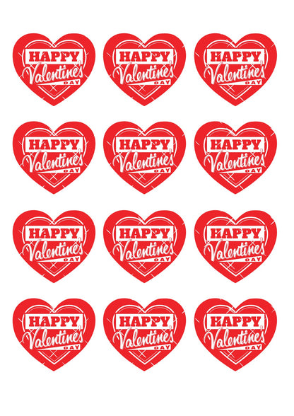 Red Happy Valentines Cupcake Topper Hearts Icing Sheet