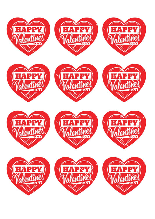 Red Happy Valentines Cupcake Topper Hearts Icing Sheet