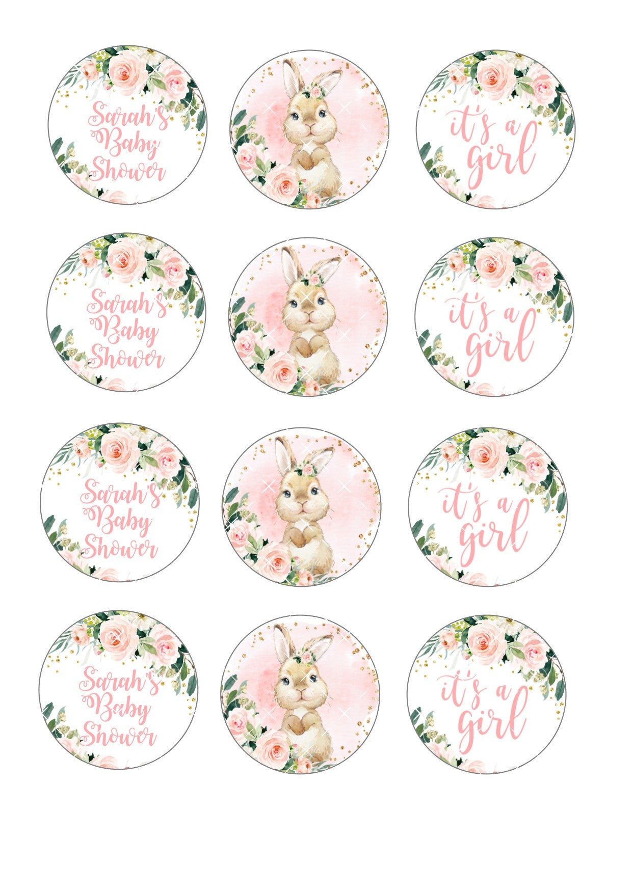 Personalised Baby Girl Icing Sheet Cupcake Toppers