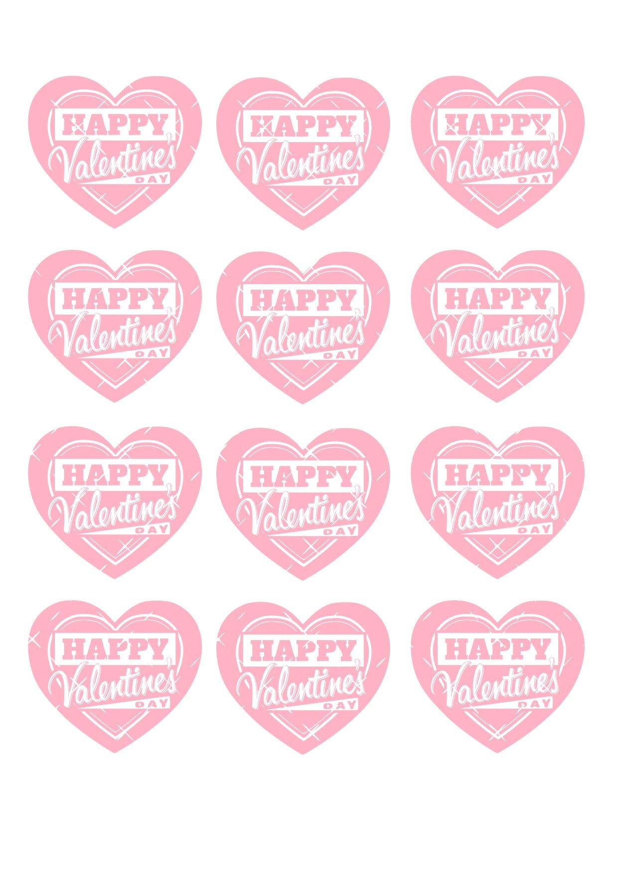 Pink Happy Valentines Cupcake Topper Hearts Icing Sheet