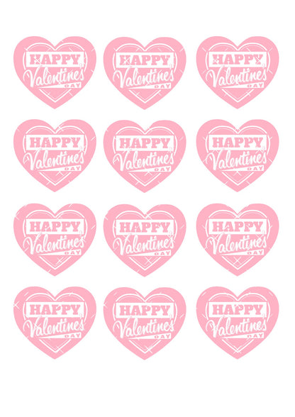 Pink Happy Valentines Cupcake Topper Hearts Icing Sheet