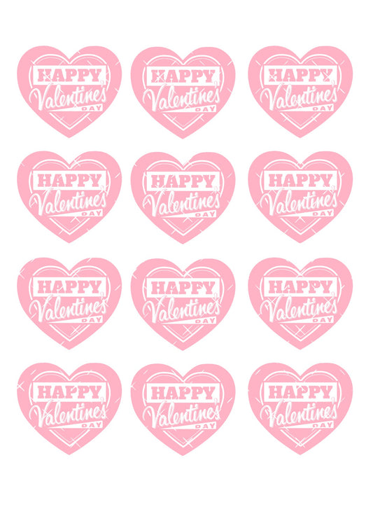 Pink Happy Valentines Cupcake Topper Hearts Icing Sheet