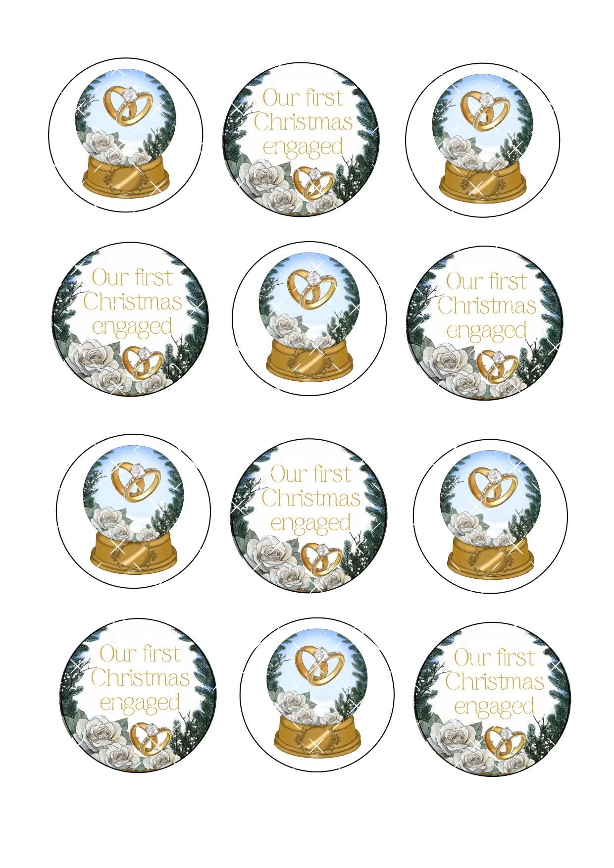 First Christmas Married/Engaged Icing Sheet Cupcake Toppers