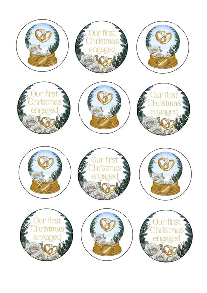 First Christmas Married/Engaged Icing Sheet Cupcake Toppers