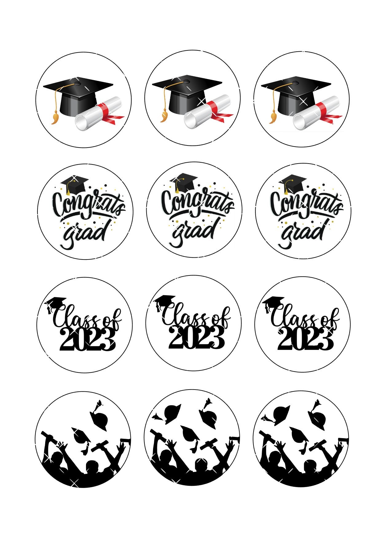 Graduation Icing Sheet Cupcake Toppers