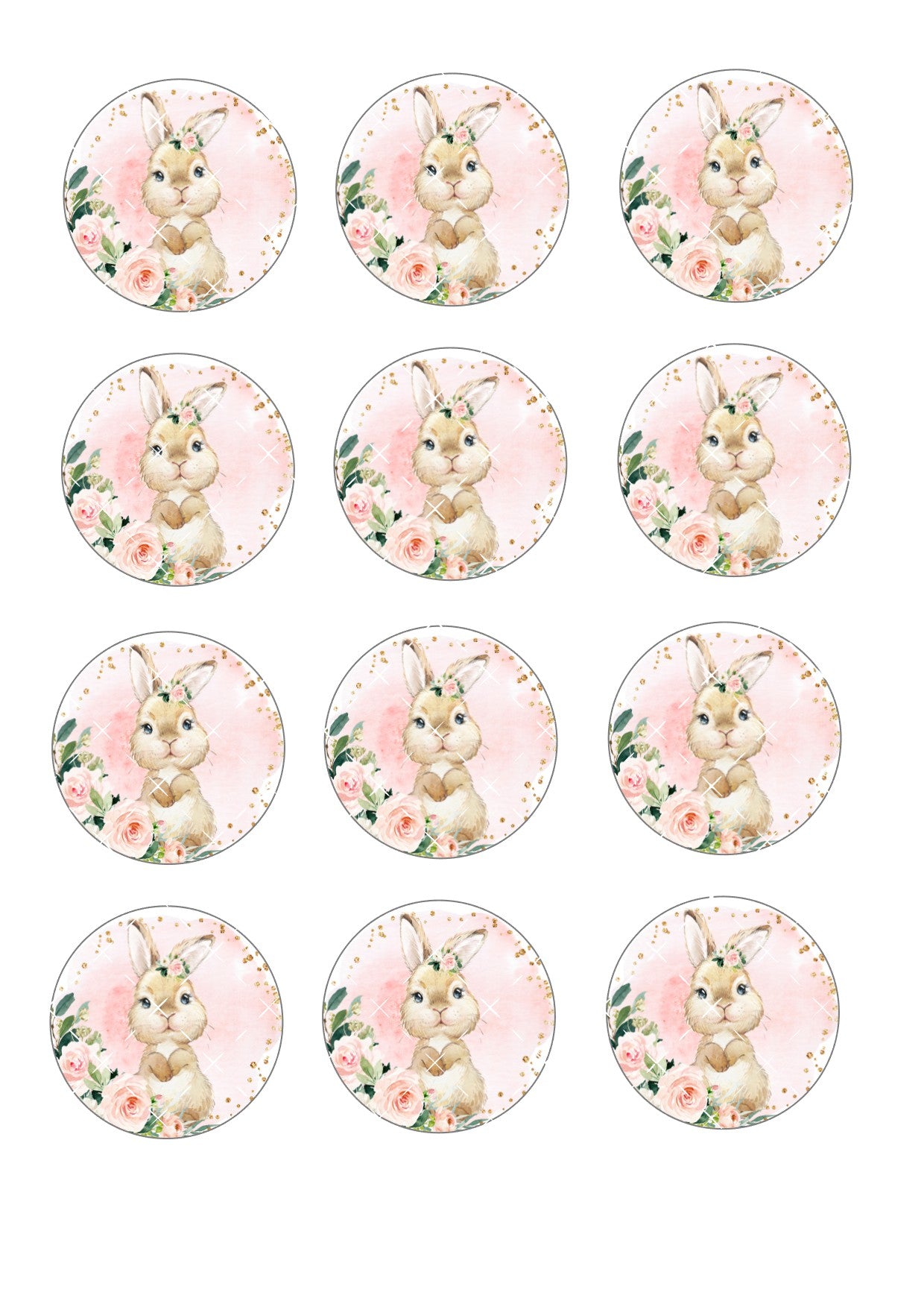 Pink floral bunny icing sheet cupcake toppers