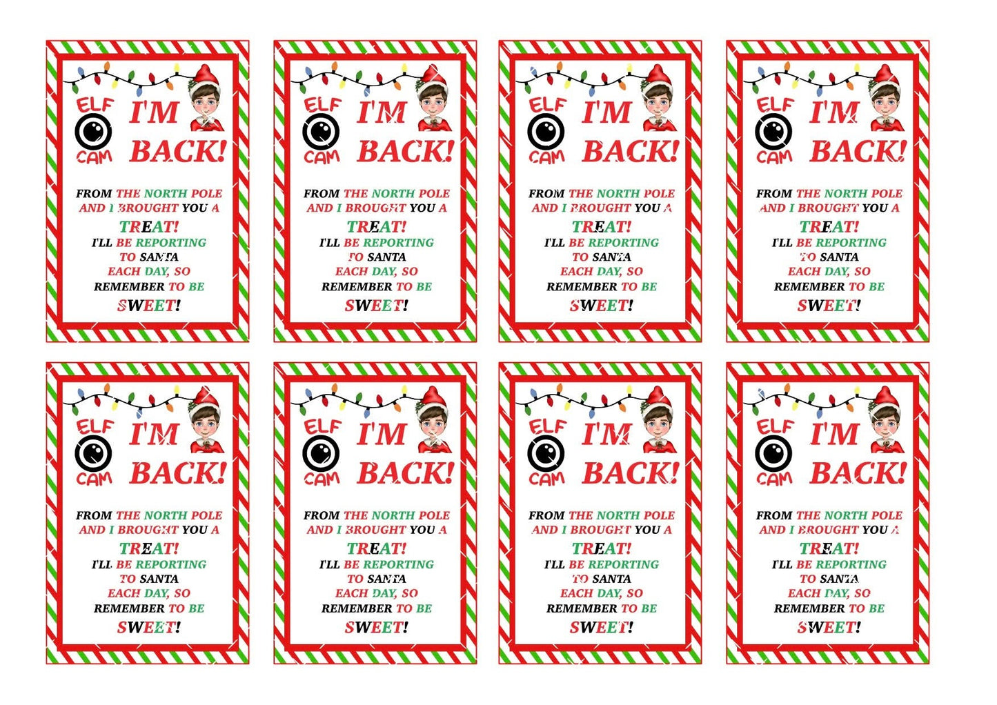 Elf Cam I'm Back Rectangle Cookie Toppers Icing Sheet