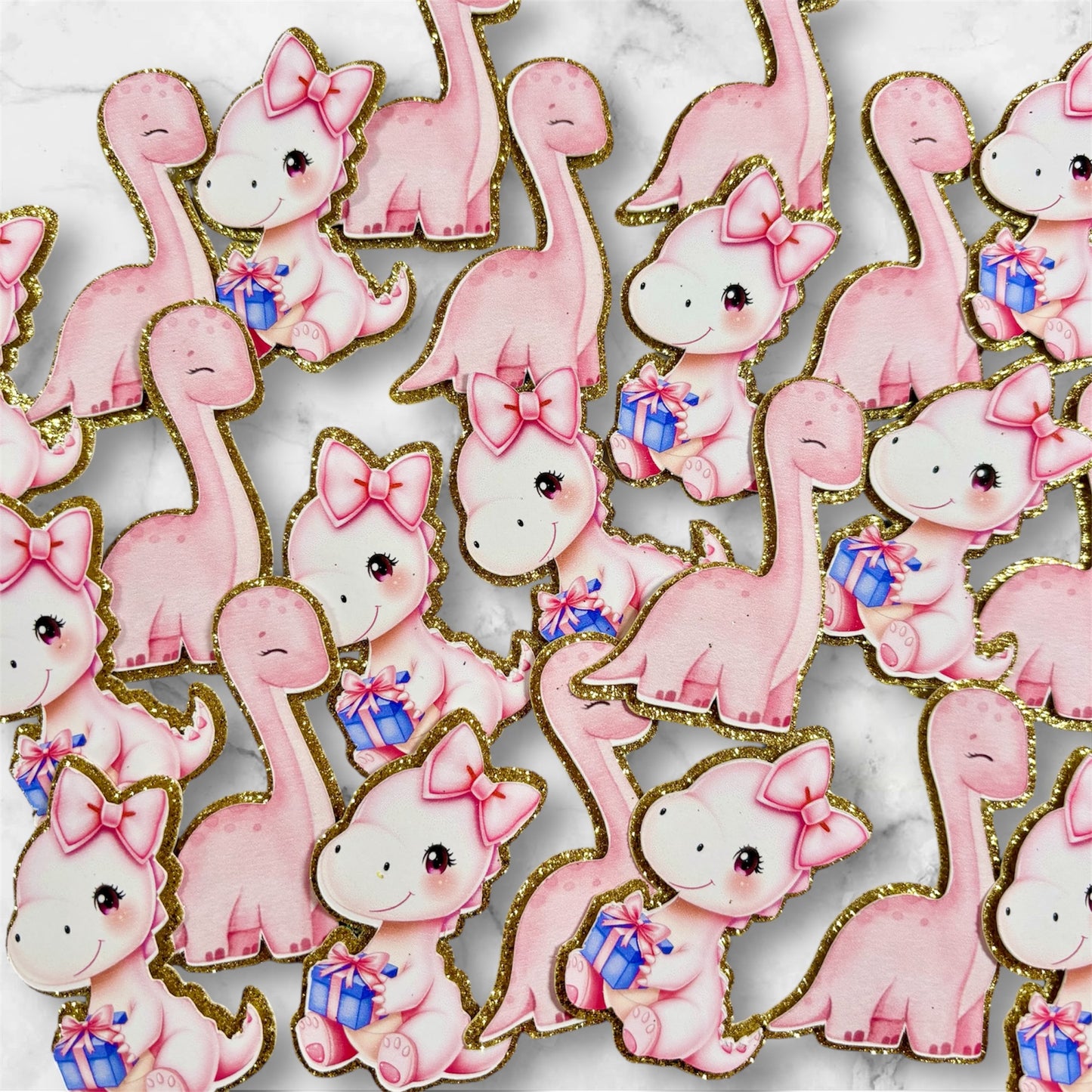 Pink Dinosaur Card Cupcake Toppers