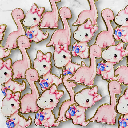Pink Dinosaur Card Cupcake Toppers