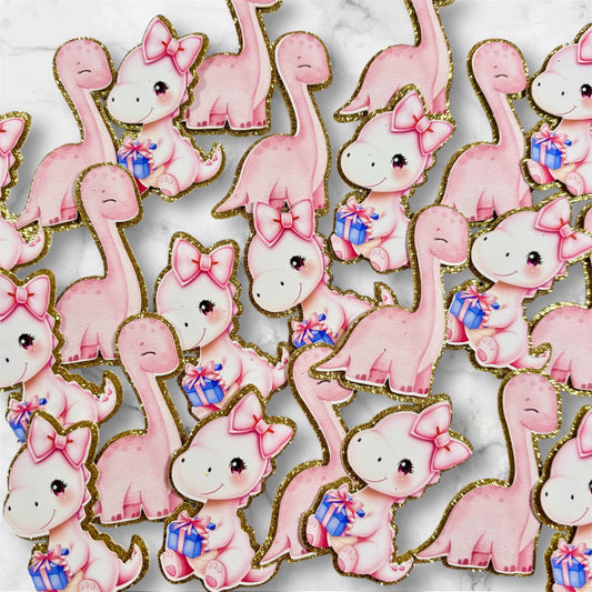 Pink Dinosaur Card Cupcake Toppers