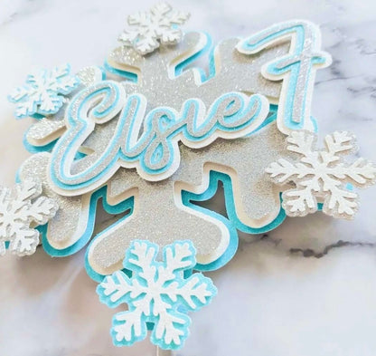 Snowflake Ice Queen Glitter Card Cake Topper
