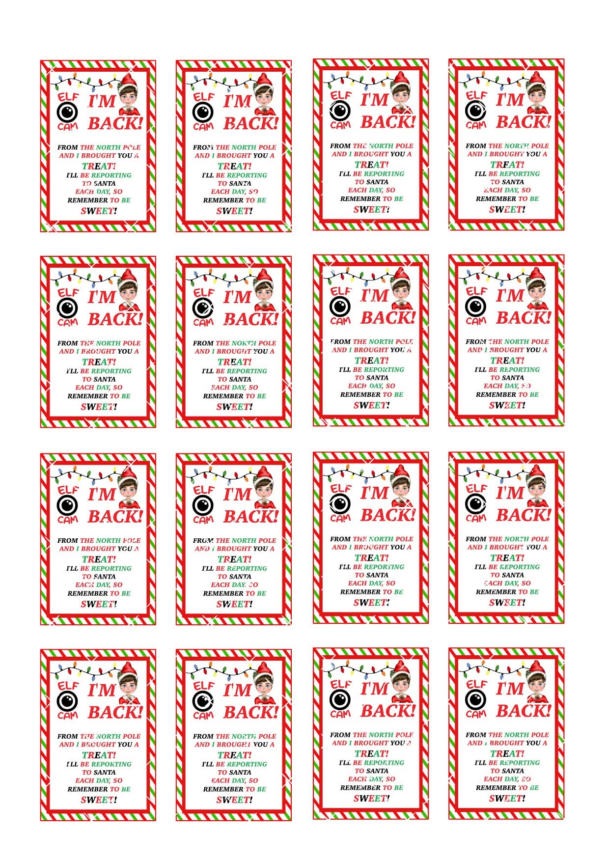 Elf Cam I'm Back Rectangle Cupcake Toppers Icing Sheet