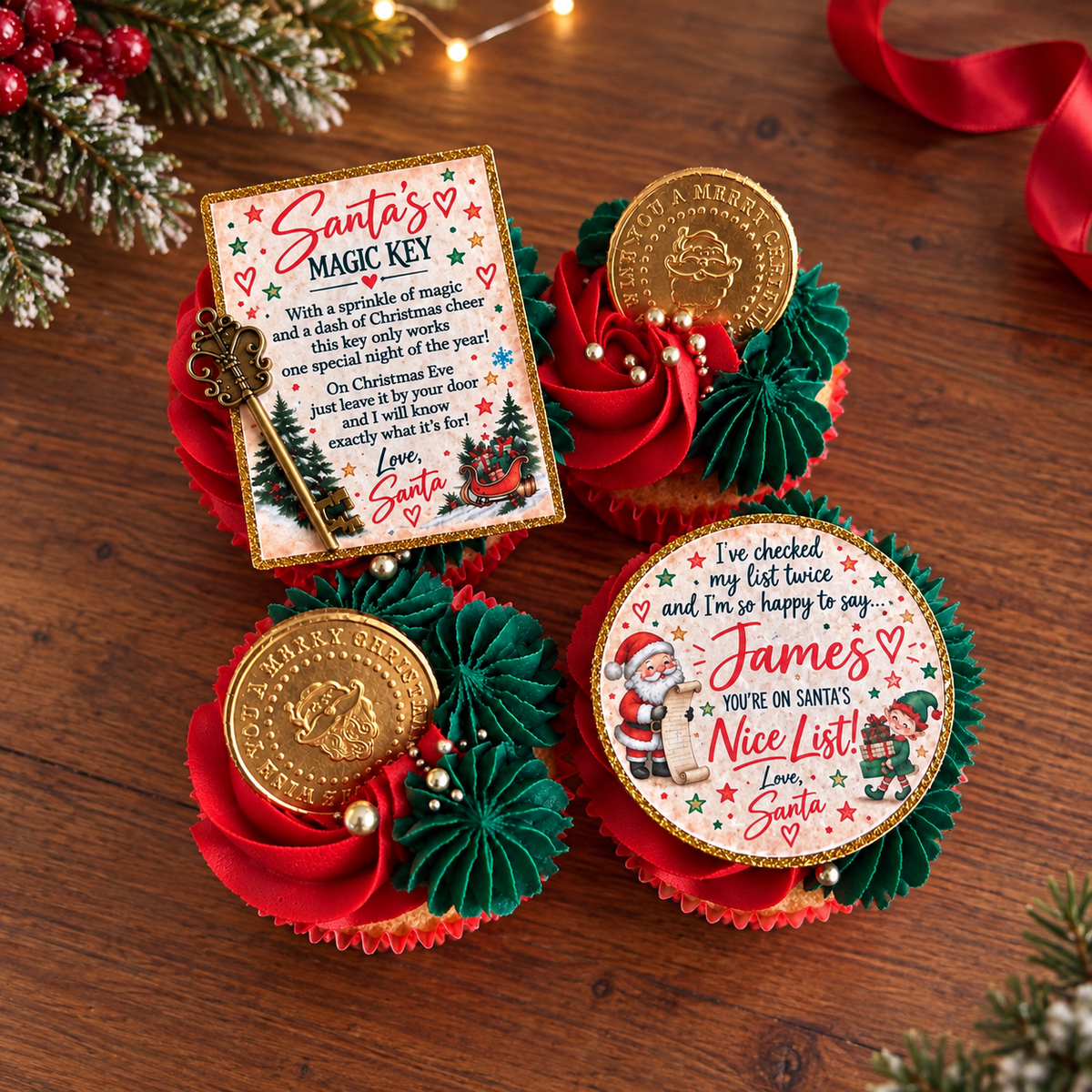 Santa’s Magic Key Set of 2 Card Cupcake Toppers