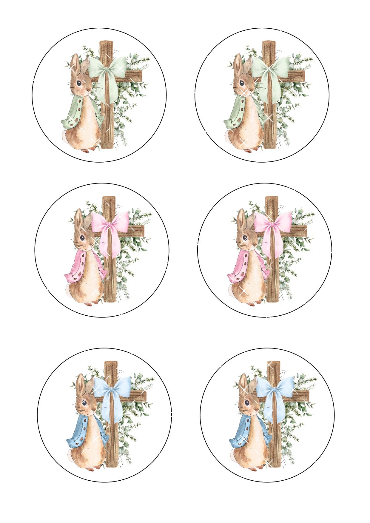 Christening Rabbit Icing Sheet Cookie Toppers