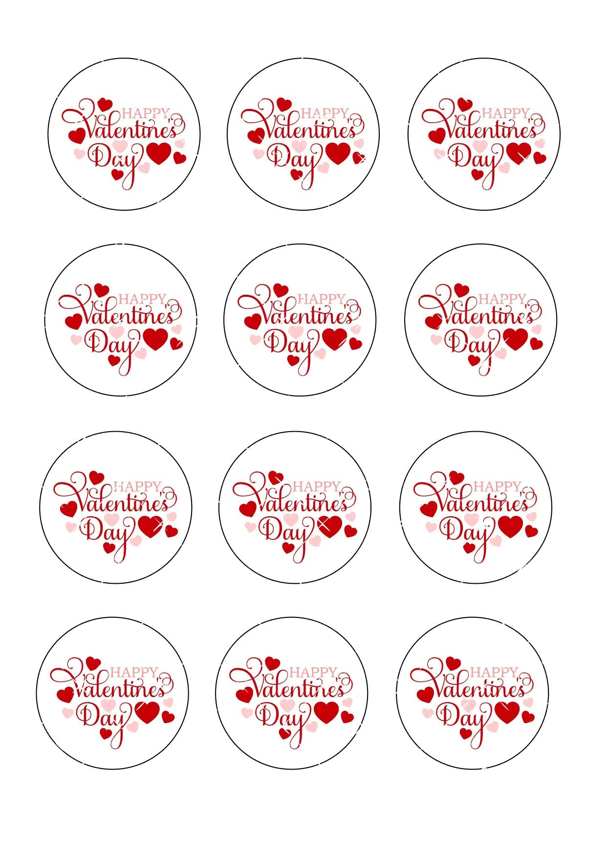 Happy Valentines Day #12 Icing Sheet Cupcake Toppers