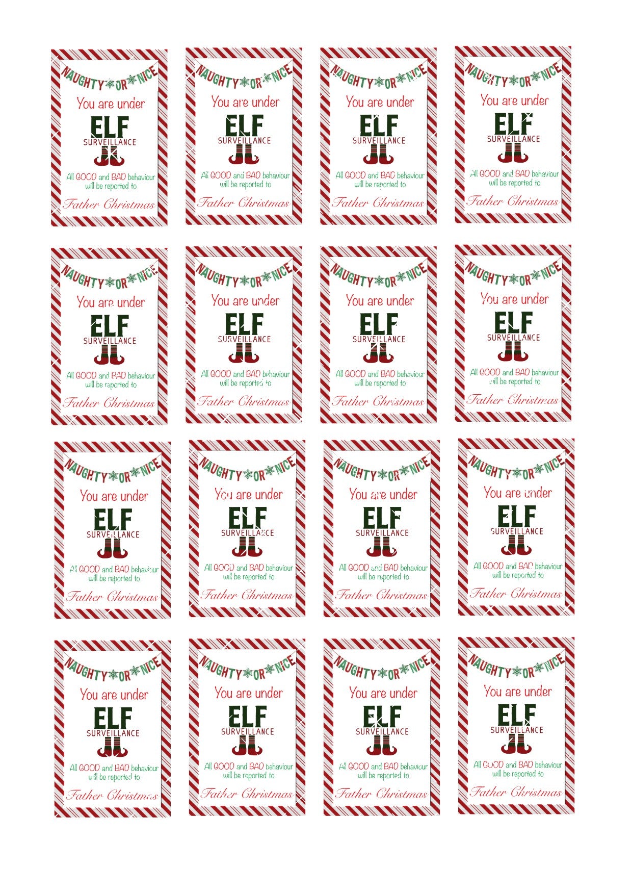 Naughty or Nice Elf Edible Cupcake Toppers Icing Sheet