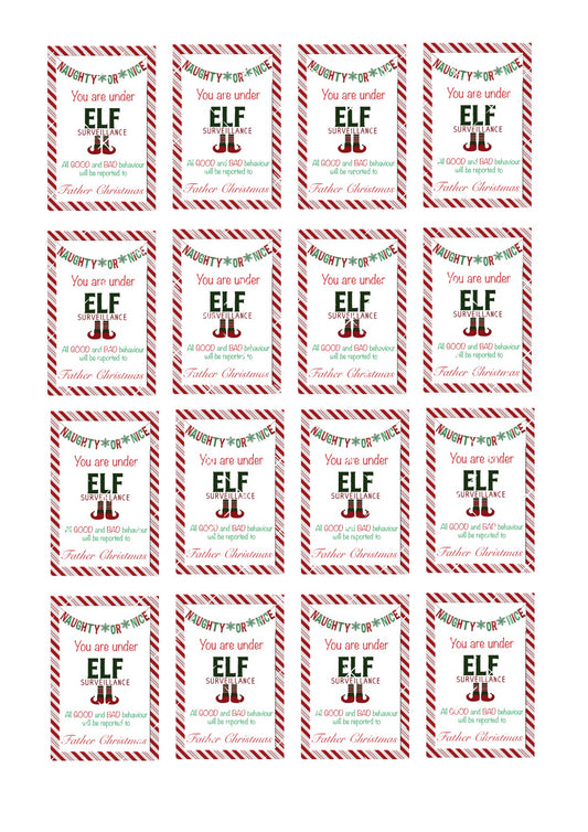 Naughty or Nice Elf Edible Cupcake Toppers Icing Sheet