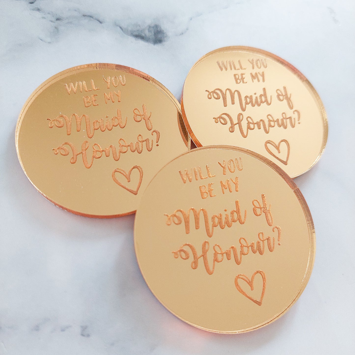 Will you be my bridesmaid? / maid of honour? Gold mirror acrylic cupcake topper