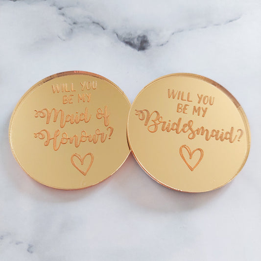 Will you be my bridesmaid? / maid of honour? Gold mirror acrylic cupcake topper