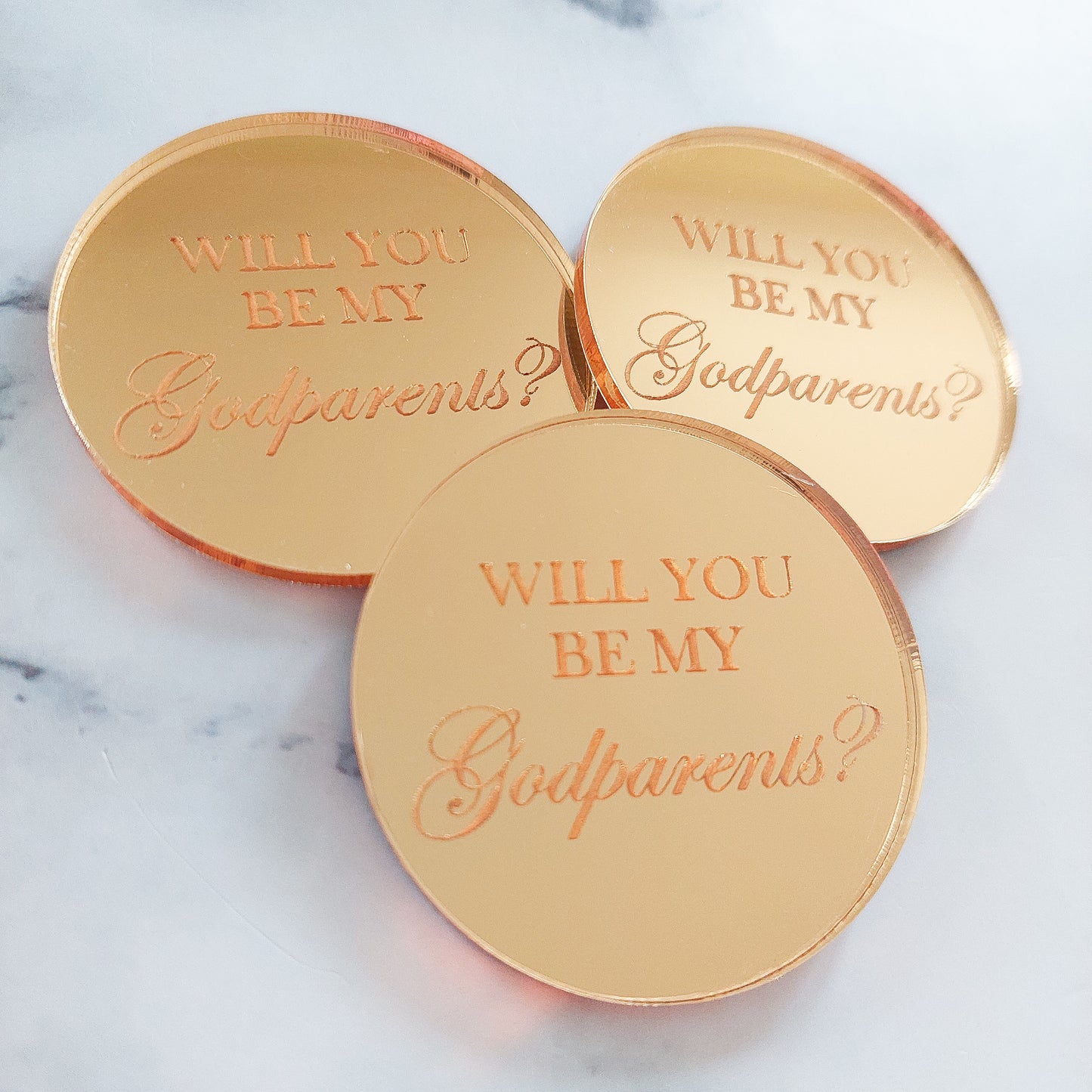 Will you be my godparents? Gold mirror acrylic cupcake topper