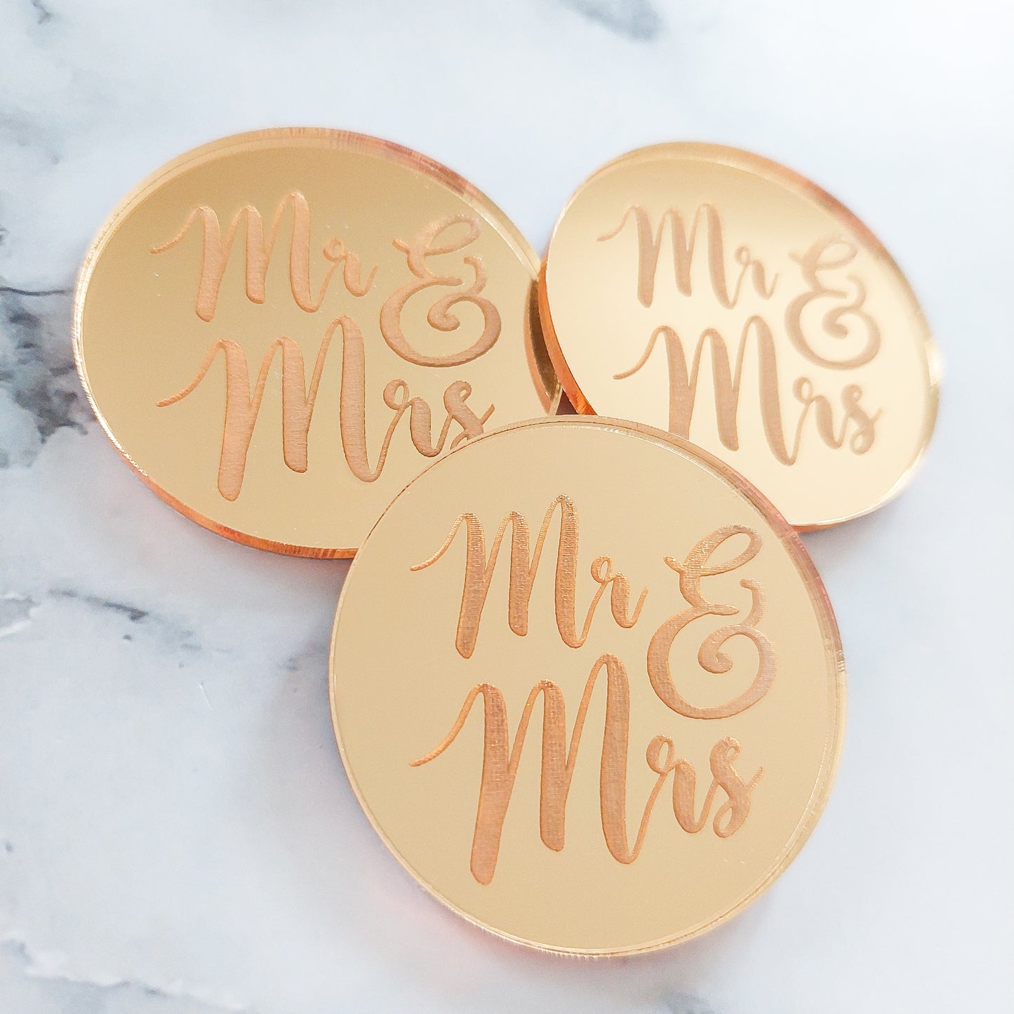 Mr & Mrs Gold Mirror Acrylic Cupcake Topper