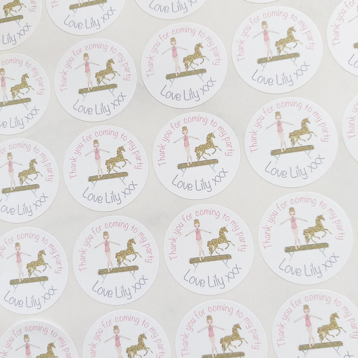 Gymnastics/Unicorn Party Stickers