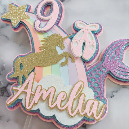 Unicorn, rainbow, ballet, mermaid Card Cake Topper