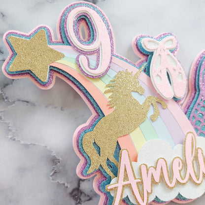 Unicorn, rainbow, ballet, mermaid Card Cake Topper