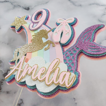 Unicorn, rainbow, ballet, mermaid Card Cake Topper