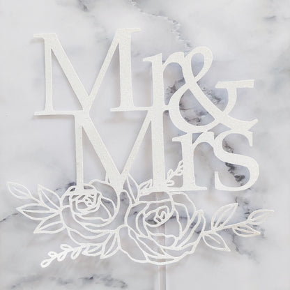 Floral Mr & Mrs Card Cake Topper