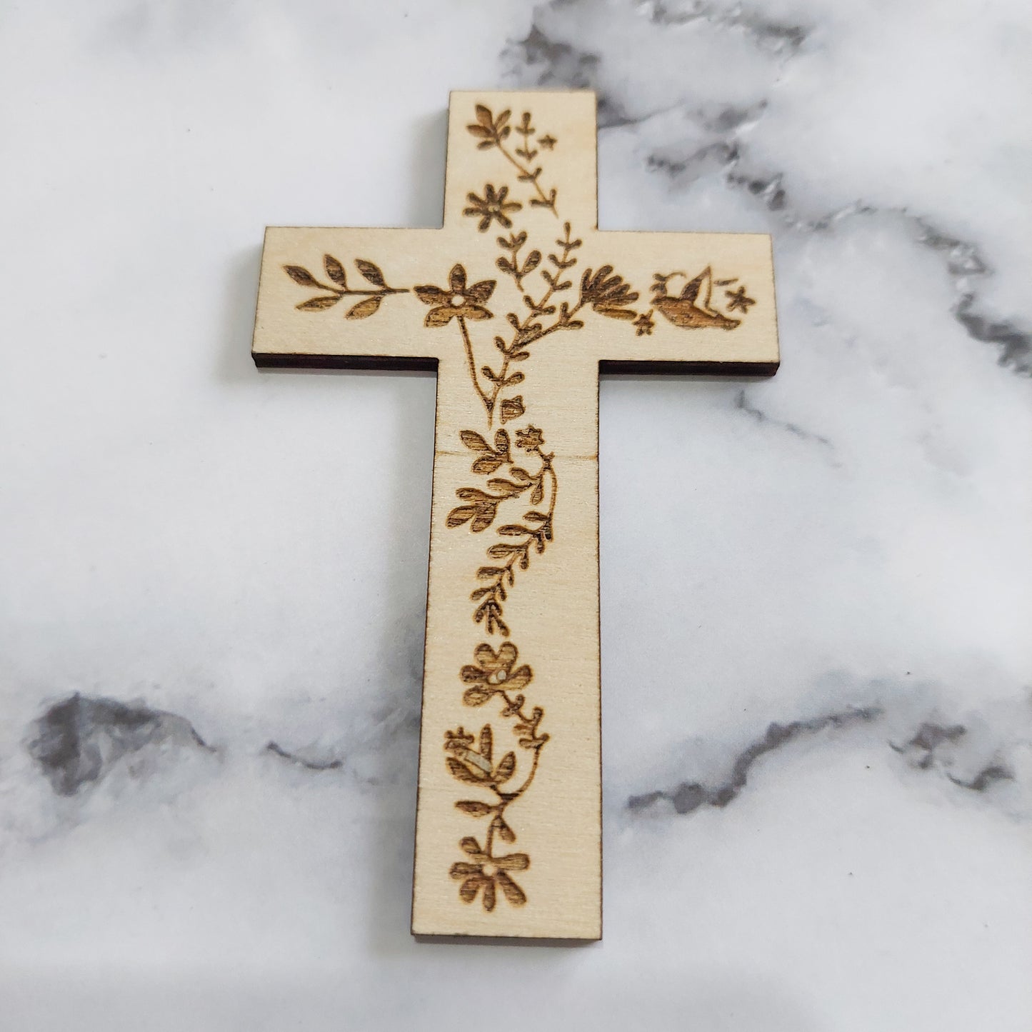 Floral Cross #2 Wooden Cake Topper