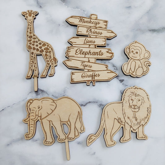 Safari Animal Wooden Cake Topper Set