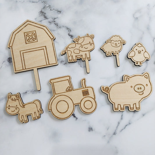 Farm Wooden Cake Topper Set