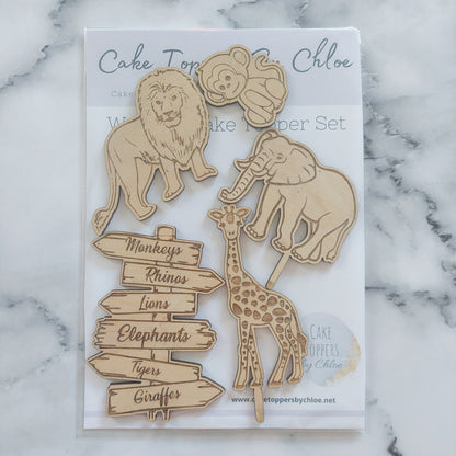 Safari Animal Wooden Cake Topper Set