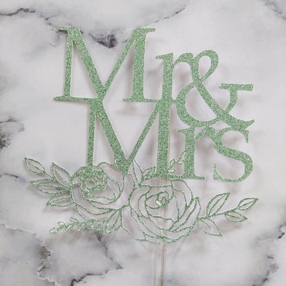 Floral Mr & Mrs Card Cake Topper