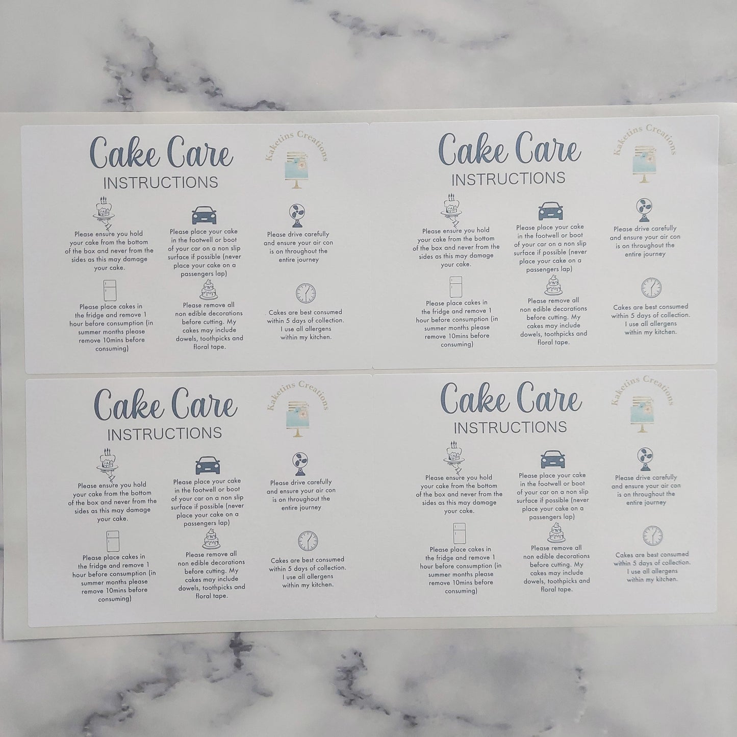 Cake Care Instruction Stickers