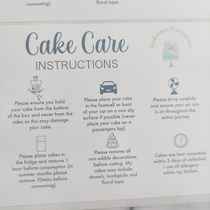 Cake Care Instruction Stickers