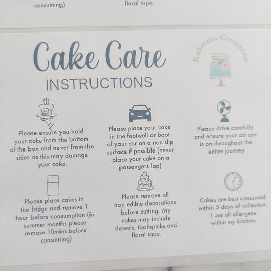 Cake Care Instruction Stickers