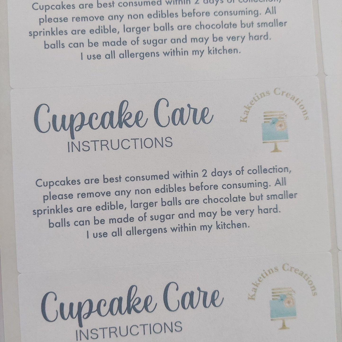 Cupcake Care Instruction Stickers