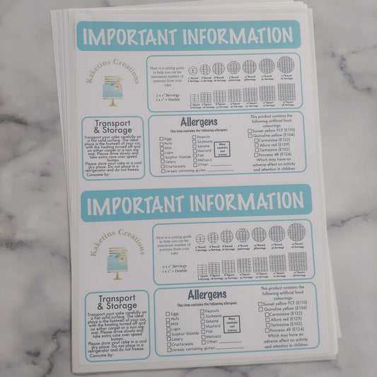 A5 Important Information Cake Stickers