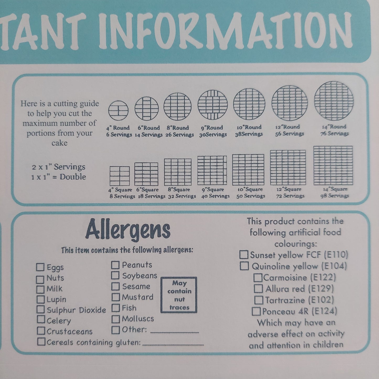 A5 Important Information Cake Stickers