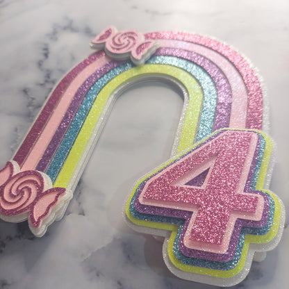 3D Layered Sweet Rainbow Glitter Card Cake Topper