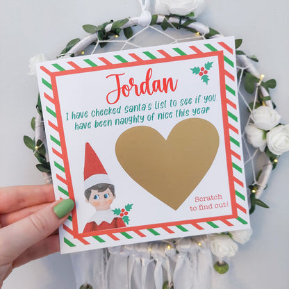 Personalised Elf Nice or Naughty Scratch Greeting Card